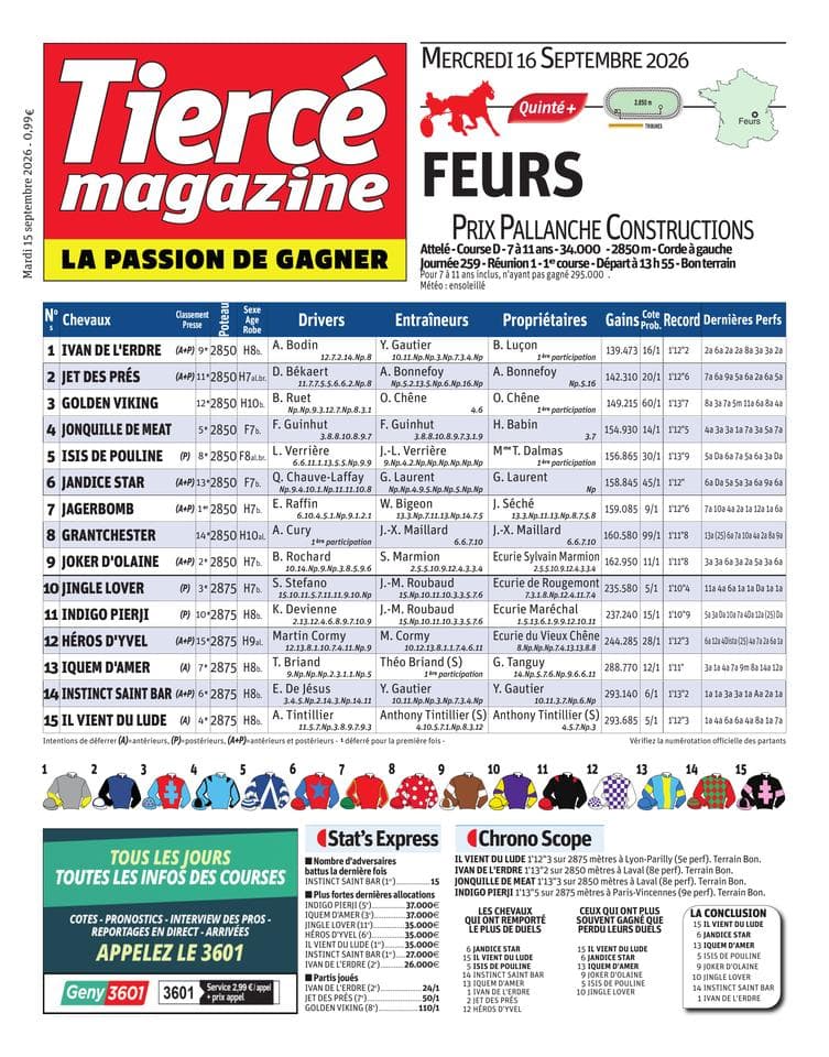 Couverture de l'édition du Mardi 15 septembre 2026