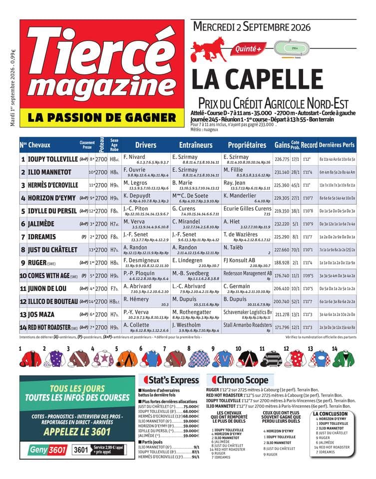 Couverture de l'édition du Mardi 1 septembre 2026