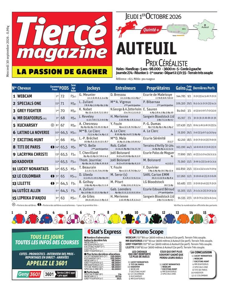 Couverture de l'édition du Mercredi 30 septembre 2026